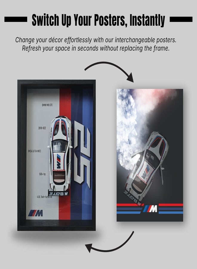 CodersParadise - BMW M8 GTE (White) 3D Car Frame Wall Art | 1:32 Die-Cast Metal Model Car with Wooden Display Frame | Detachable Miniature, Interchangeable Posters, Pull-Back Action, Lights & Opening Doors | Unique Gift for Cars Lovers & Home Décor - Image 5